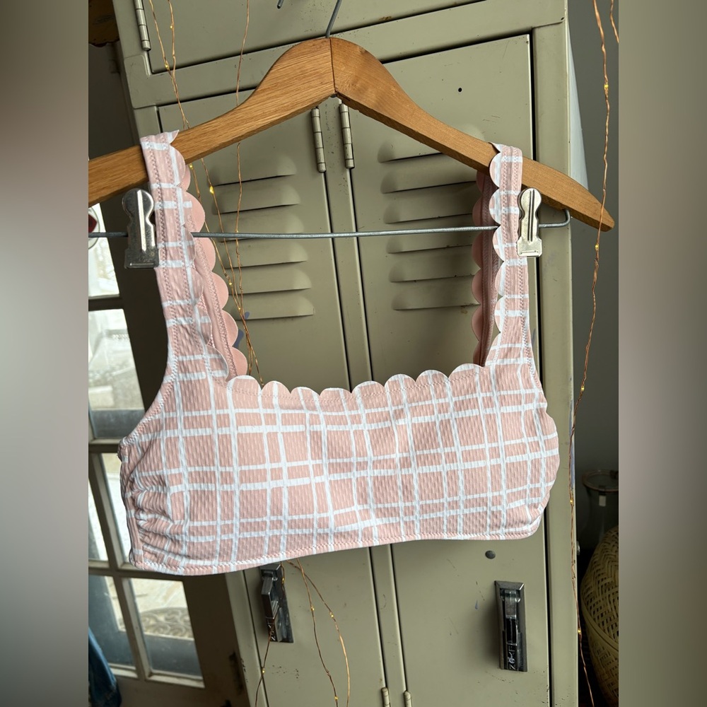 Aerie Plaid Scalloped Scoop Bikini Top - Picture 2 of 10